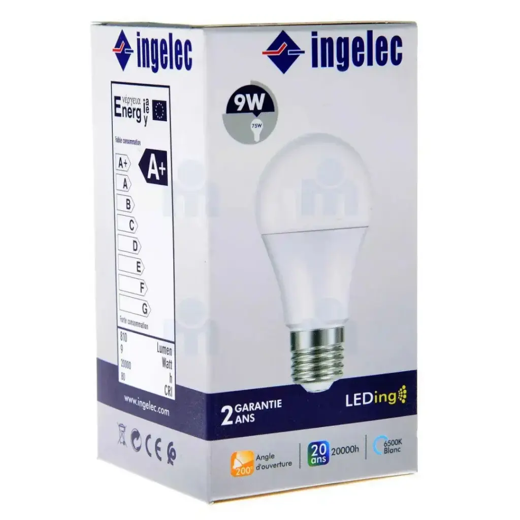 AMPOULE E27 LED 9W BLANC INGELEC