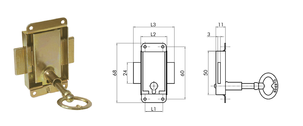 SERRURE MEUBLE CLE LONG CLEDOR GM