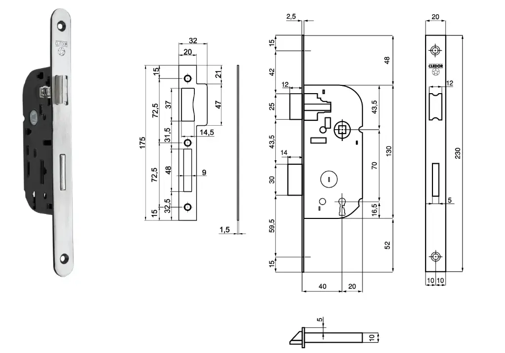 SERRURE PORTE BOIS C25 CLEDOR