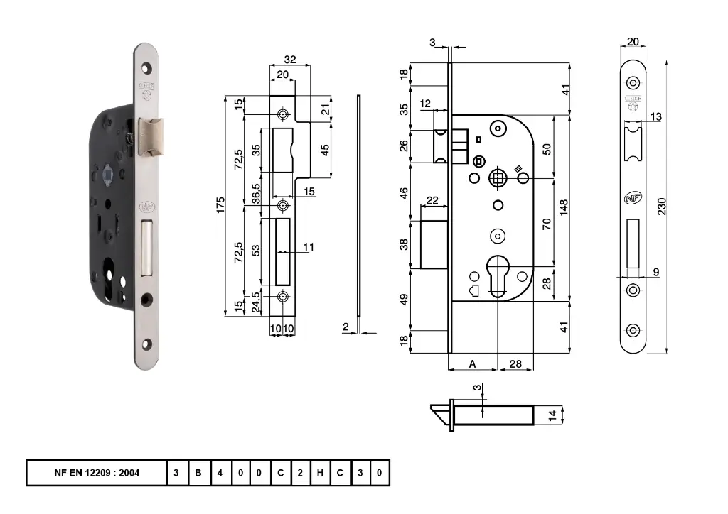 SERRURE PORTE BOIS C55 CLEDOR