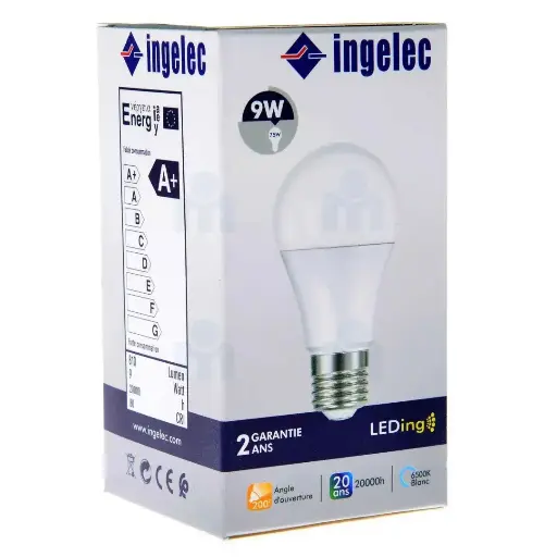 [ELEALE279BI] AMPOULE E27 LED 9W BLANC INGELEC